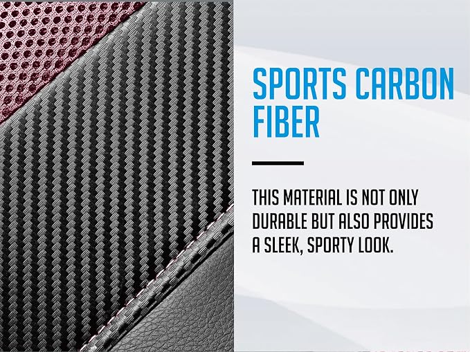 PIC AUTO Leather Car Seat Covers, Sports Carbon Fiber & Mesh Design, High-Back Two Front Set, Waterproof Automotive Seat Covers, Airbag Compatible, Universal Fit for Most Cars (Black & Pink) - Image 3