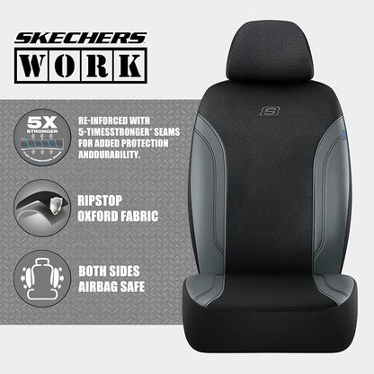 Skechers Car Seat Covers, Work Leather Seat Covers 5-Times Stronger Built-in Webbing, Oxford Fabric Seat Cover Full Sets, Airbag Compatible, Automotive Comfort for Cars, Trucks, SUVs,Grey - Image 2