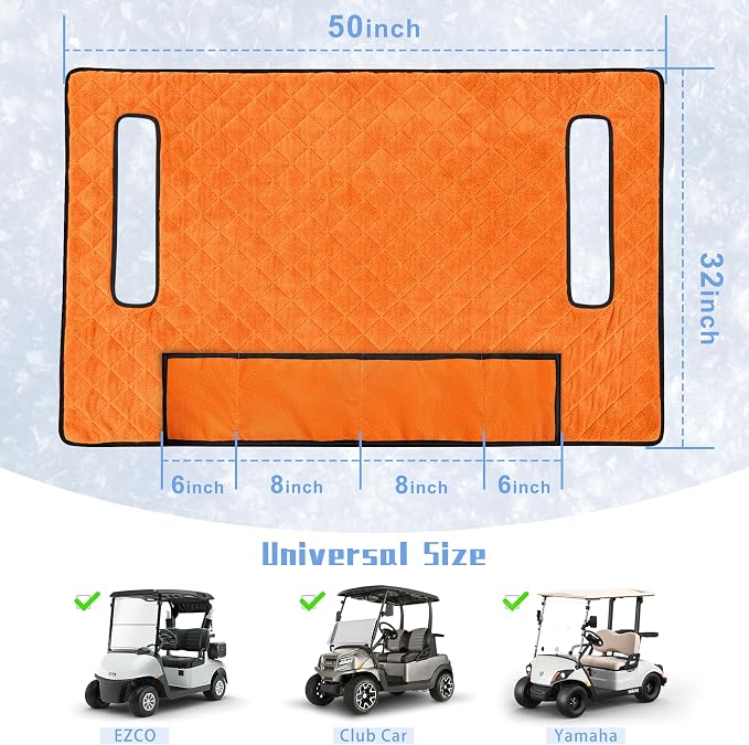 YOKYHOM Golf Cart Seat Covers with 4 Front Pockets, Thick Seat Towel Blanket with Non-Slip Backing, Fits EZGO, Club Car, Yamaha and More 2 & 4 Passenger Golf Carts, Orange - Image 4