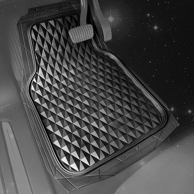 CAR PASS 3 Row Heavy Duty Rubber Car Mats, Deep-Dish All-Weather for 7 Seats 8 Seater 2nd & 3rd Floor Mats Waterproof Universal Trim Fit Liner Van,SUV,7 Passengers Vehicle,Automotive 3D Rhombus Black - Image 2