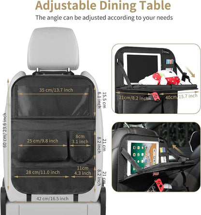 LUCMO Car Backseat Organizer with Foldable Tablet Holder, Black | 6 Storage Pockets,Foldable Food Tray,Protectors Kick Mats,Travel Accessories,Seat Cover,Road Trip Essentials - Image 6