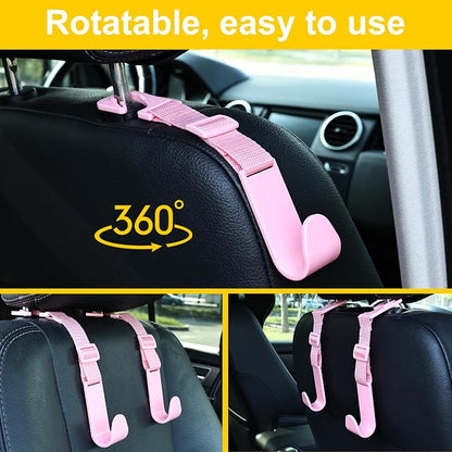 4-Pack Car Headrest Hooks, 40lb Load, Adjustable Car Hooks | Fits most headrest bars, Holds backpacks, umbrellas, water bottles, coats, purses, handbags, groceries, Pink - Image 4