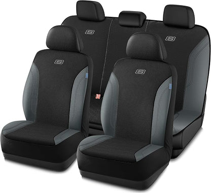 Skechers Car Seat Covers, Work Leather Seat Covers 5-Times Stronger Built-in Webbing, Oxford Fabric Seat Cover Full Sets, Airbag Compatible, Automotive Comfort for Cars, Trucks, SUVs,Grey by Unknown