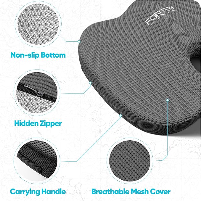 FORTEM Seat Cushion & Lumbar Support for Office Chair, Wheelchair, Car | Memory Foam | Ergonomic Design | Washable Cover | Non Slip | Dark Grey - Image 4