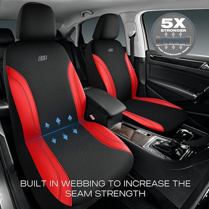 Skechers Car Seat Covers, Work Leather Seat Covers 5-Times Stronger Built-in Webbing, Oxford Fabric Front Seat Cover, Airbag Compatible, Automotive Comfort for Cars, Trucks, SUVs,Red - Image 2