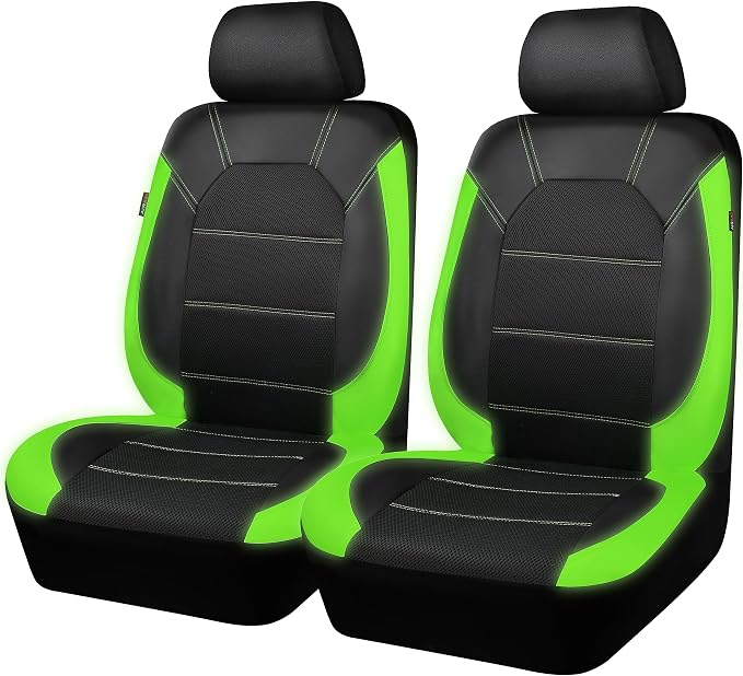 CAR PASS Leather Car Seat Covers Front Seats only, with Air Mesh Front Seat Covers Breathable, Cool Automotive Seat Covers 2 Pack, Universal Fit Most Cars,SUV,Truck,Van Airbag Compatible(Black Green) - Image 8