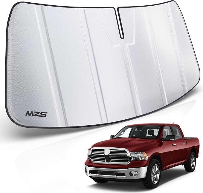 MZS Windshield Sun Shade for Ram 1500 2009-2018 / RAM1500 Classic 2019-2024 | 6-Layer Heat Insulation, 99% UV Blocking, Keeps Interior Cool, Full Coverage Visor, Foldable Car Window Sunshade, Storage Bag by MZS