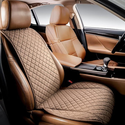 Faux Linen Front Car Seat Cover, Seat Protector, 1 Unit, Light Brown | Non-Slip Bucket Sear Cover for Most Cars, SUVs, Vans & Trucks – Machine Washable, Side-Airbag Friendly by IVICY