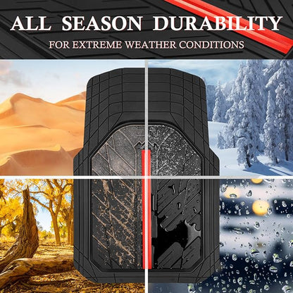 CAR PASS Rubber Floor Mats for Cars, Car Mats Full Sets DeepDish,Universal S~L Size Trim-to Fit Automotive Floor Mat for Truck Van SUV, Heavy Duty Waterproof All-Weather Floor liners Durable Black Red - Image 5