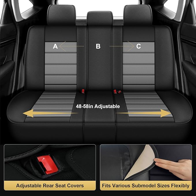 IKABEVEM for Chevy Colorado Seat Covers 2015-2025 2026 5 Seats Full Set | Luxury Waterproof Faux Leather Pickup Seat Protectors Fit Chevrolet WT LT Custom Trail Boss Z71 ZR2,Black&Gray - Image 9