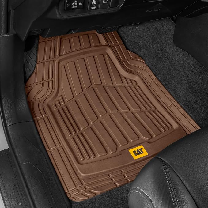 CAT® ToughRide™ Heavy-Duty 4 Piece Brown Floor Mats for Cars - Trim to Fit All-Weather Rubber Car Mats Full Set - Truck Mats & Cars Floor Mats - Interior Accessories for SUVs & Car Rug Protection - Image 2