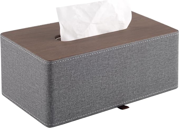 High-end Leather Tissue Box Holder Two Color Matching,Rounded Rectangle Napkin Pumping Paper Case Dispenser, Facial for Home Bathroom Dresser Office Automotive Decoration (Gray) by RHCSZ