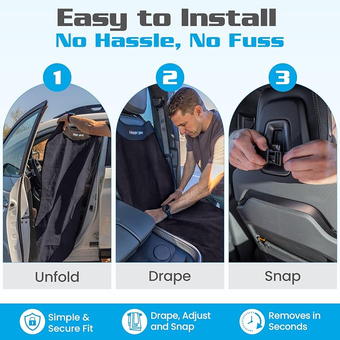 Happeseat Waterproof Car Seat Cover & Protector, Black | Universal Fit, Car Seat Towel Cover, Slip Resistant Backing, Machine Washable, Fits Front & Back, Easy Install & Storage - Image 5