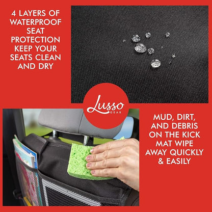 Lusso Gear Kick Mats (2 Pack) - Car Seat Back Protectors, Premium Waterproof Fabric, Reinforced Corners to Prevent Sag, and 4 Mesh Pockets for Large Storage (Tan) - Image 6