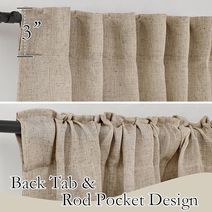 RYB HOME Linen Curtains Over Sink 36 inches Length, 2 Panels Light Filtering Privacy Semi Sheer Curtains for Bathroom Kitchen Car Small Window, Length 36 by Width 52 inch, Khaki - Image 3