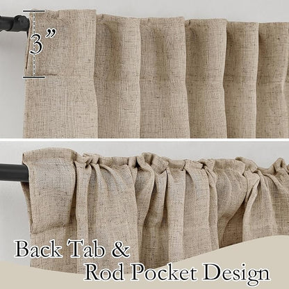 RYB HOME Linen Curtains Over Sink 36 inches Length, 2 Panels Light Filtering Privacy Semi Sheer Curtains for Bathroom Kitchen Car Small Window, Length 36 by Width 52 inch, Khaki - Image 3
