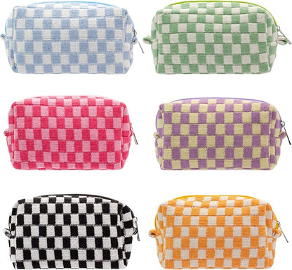 Checkered Makeup Bag for Purse, Small Travel Cosmetic Pouch,Colorful,6 Pack | Cute Zipper Makeup Organizer for Women, Travel Essentials, Toiletries, Makeup Brushes, Beauty Accessories&Bridesmaid Gifts by PAZIMIIK