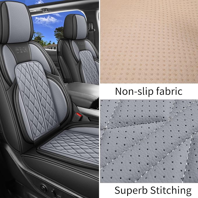 Car Seat Cover Custom Fit for Dodge Ram 1500 2500 3500 2002-2026 Faux Leather Seat Cover Set Compatible with Crew Quad Regular Cab Pickup Truck Cushions (Black & Grey, Full Set, Curved Rear) - Image 4
