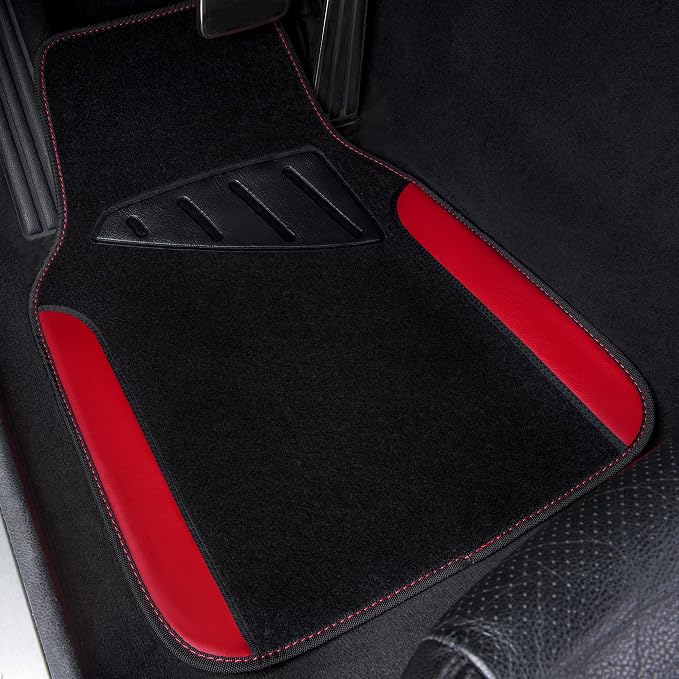 CAR PASS Rainbow Waterproof Universal Fit Faux Leather Car Carpet- Anti-Slip Nibbed Backing Floor Mats for SUV, Vans,Sedans,Trucks, Automotive Set of 4 for Women (Black with Red) - Image 8