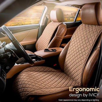 Faux Linen Front Car Seat Cover, Seat Protector, 1 Unit, Light Brown | Non-Slip Bucket Sear Cover for Most Cars, SUVs, Vans & Trucks – Machine Washable, Side-Airbag Friendly - Image 9
