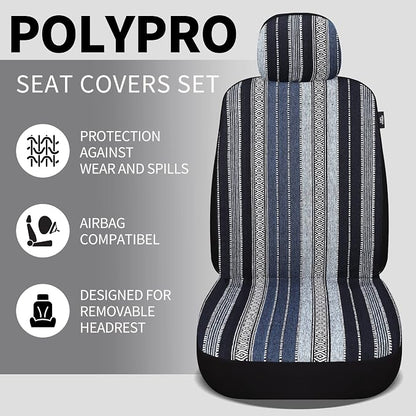 HAIYAOTIMES Baja Saddle Blanket Car Seat Covers Full Set with Seat Belt Pads, Washable Breathable Seat Covers for Cars, Universal Fit Interior Covers for Most Sedan Truck SUV, Airbag Compatible, Blue - Image 4