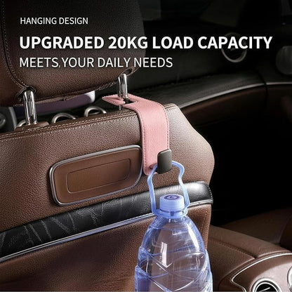 Car Headrest Hook,Premium Leather Back Seat Hanger for Purse & Bags | Solid 40lb metal core,360-degree silent rotation,space-saving hidden folding,durable dual support (2, Pink) - Image 6