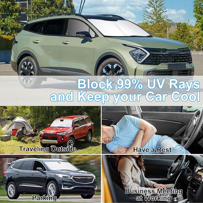 3PCS Car Window Shades Front Windshield Sun Shade Foldable Window Shade Custom Fit for 2018-2022 KIA Sportage Accessories Car Shades for Front Windows Anti-UV Rays Block Heat - Image 6