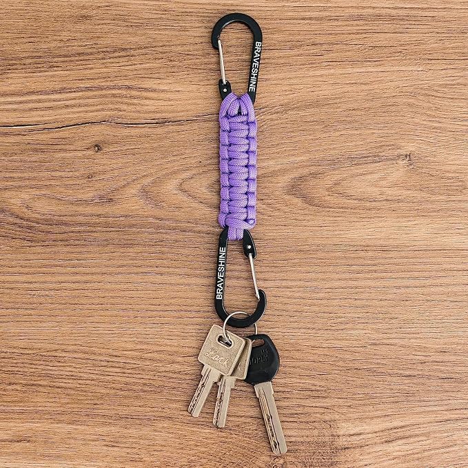 BRAVESHINE Paracord Keychain Carabiner Clip | D Ring Hanger Lanyard Hook | 7.3inch Long | for Stroller, Water Bottle, Key, Backpacks, Men, Women, Luggage, Car Seat Headrest, Fence, Bag Charms - Image 6