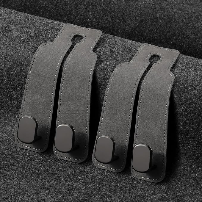KINIVA Car Seat Headrest Storage Hooks, Set of 2, Suede PU Leather, Double Hooks (Grey) - Image 5