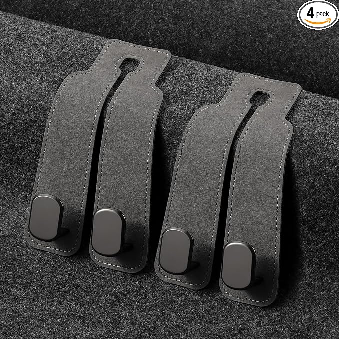 KINIVA Car Seat Headrest Storage Hooks, Set of 2, Suede PU Leather, Double Hooks (Grey) by KINIVAFashionJewelry