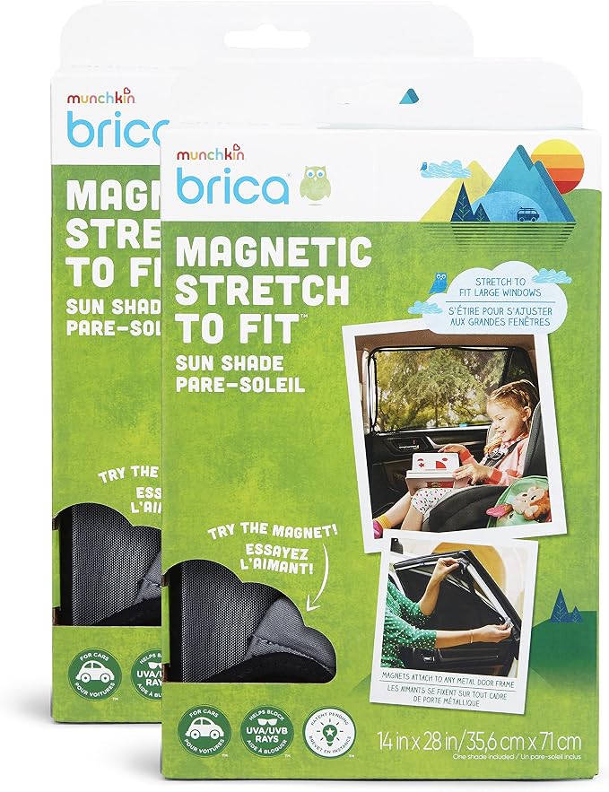 Munchkin Brica Magnetic Stretch-to-Fit Car Window Shades, Black, 2 Pack - Image 9