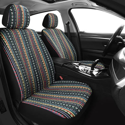 HAIYAOTIMES Baja Saddle Blanket Car Seat Covers Front Set with Seat Belt Pads, Washable Breathable Seat Covers for Cars, Universal Fit Interior Covers for Most Cars, Airbag Compatible, Red/Blue - Image 2