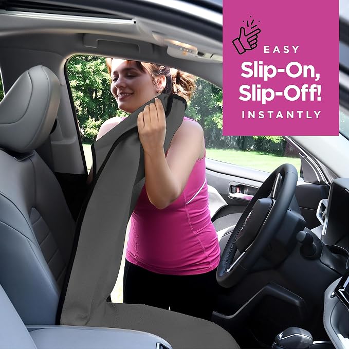 lebogner Car Seat Towel Cover for Post Gym Workout, Running and Swimming, 2 Pack Universal Fit Anti-Slip Waterproof Sweating Bucket Seat Protector for Cars, SUVs and Trucks, Grey - Image 4