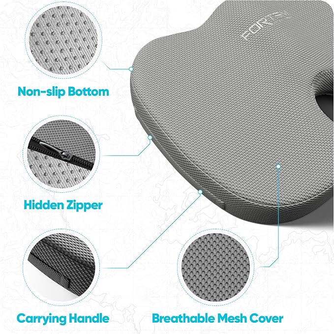 FORTEM Seat Cushion & Lumbar Support for Office Chair, Wheelchair, Car | Memory Foam | Ergonomic Design | Washable Cover | Non Slip | Grey - Image 4