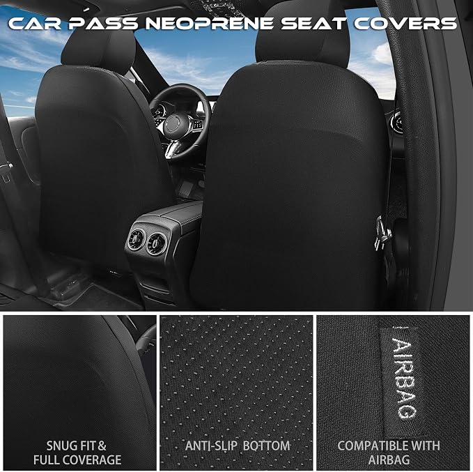 CAR PASS Waterproof Car Seat Covers Front Seats Covers Neoprene Wetsuit, All-Weather Non-Slip Durable,Universal Fit for SUV Sedans Trucks Vans Automotive,Armrest Airbag Compatible,Emboss 2 Black Green - Image 6