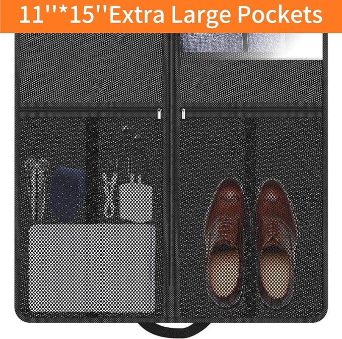 Travel Garment Bag Suits Clothes : 43 Inch 5 Packs Lightweight Breathable Zippered Black Fabric - Clothes Carry Short Men - Wardrobe Carry Coat Jacket Uniform Tuxedo Shirt - Image 4