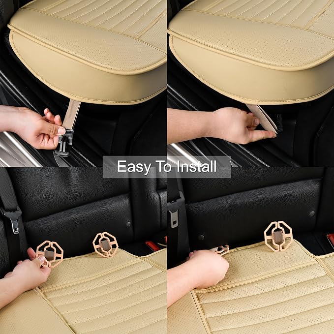 Back Seat Covers, Rear Seat Cushions, Auto Bench Protector with Breathable PU Leather and Non-Slip Bottom Universal for 4 Season (Beige, 61" x 20. 5") - Image 5