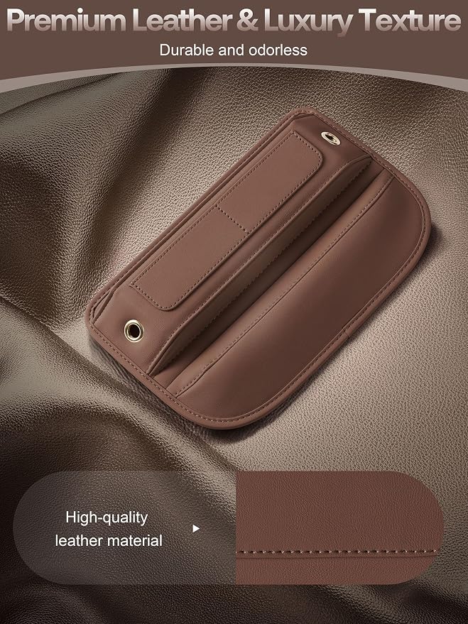 Universal Fit Premium Leather Car Seat Gap Filler Organizer, Center Console Organizer with Card Slots, Clever Gifts for Car SUV Truck Owners (Brown, 1 Pack) - Image 4