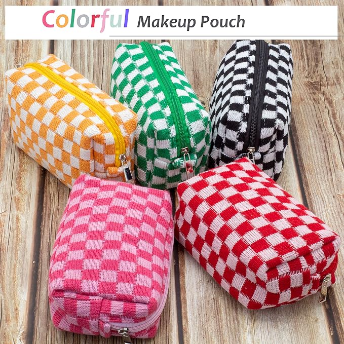 Checkered Makeup Bag for Purse, Small Travel Cosmetic Pouch,Colorful,6 Pack | Cute Zipper Makeup Organizer for Women, Travel Essentials, Toiletries, Makeup Brushes, Beauty Accessories&Bridesmaid Gifts - Image 5