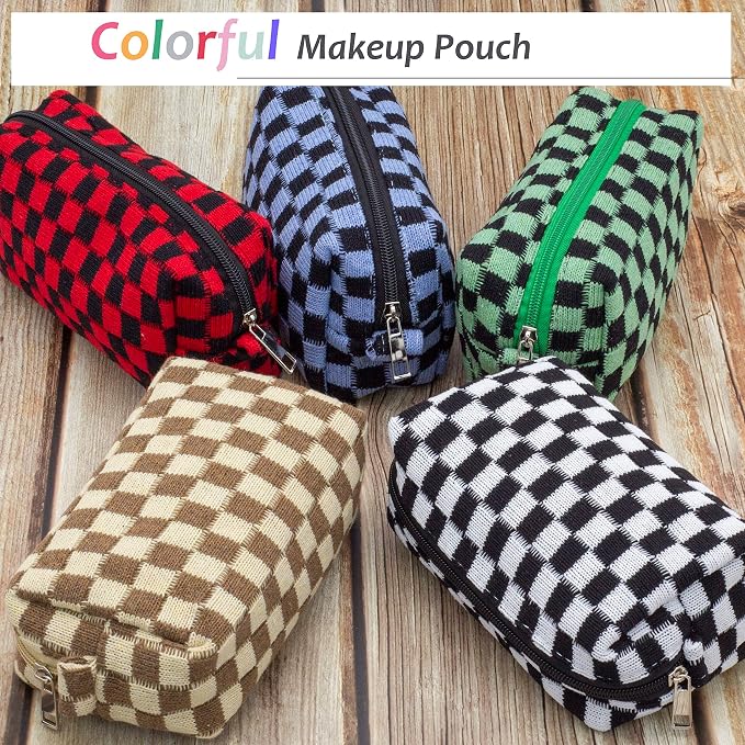 Checkered Makeup Bag for Purse, Small Travel Cosmetic Pouch,Coffee,6 Pack | Cute Zipper Makeup Organizer for Women, Travel Essentials, Toiletries, Makeup Brushes, Beauty Accessories&Bridesmaid Gifts - Image 6