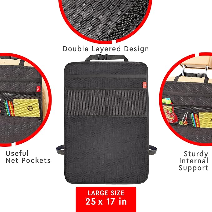 Helteko Back Seat Protector for Car, 2 Pack Premium Kick Mats for Kids, Extra Large Car Seat Cover for Backseat with Mesh Pockets, Waterproof Dirt & Mud Protection, Black - Image 6