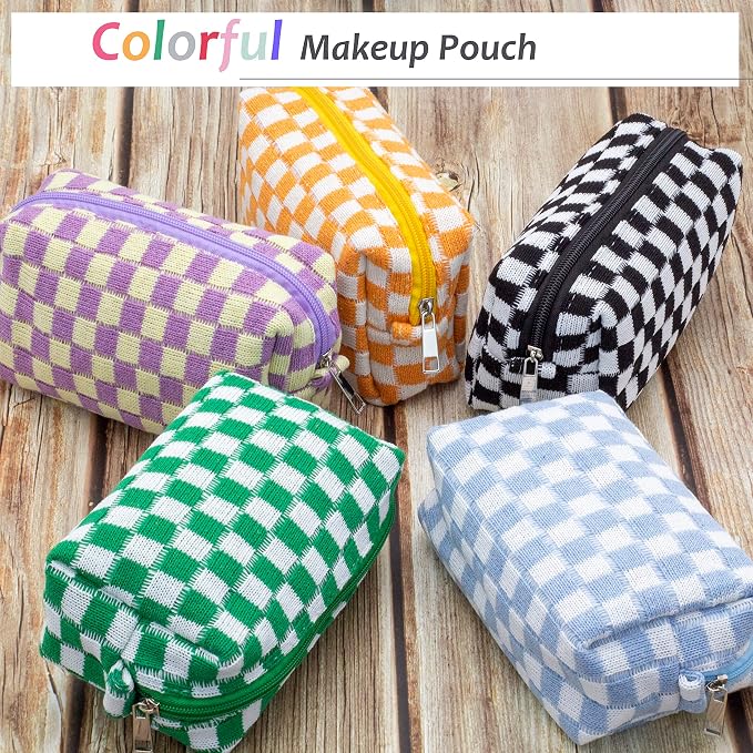 PAZIMIIK Checkered Makeup Bag for Purse Portable Zipper Make Up Pouch Small Cosmetic Case for Travel Accessories (Blue) | Cute Zipper Makeup Organizer for Women, Travel Essentials, Toiletries, Makeup Brushes, Beauty Accessories&Bridesmaid Gifts - Image 5