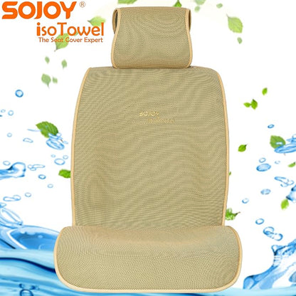 IsoTowel Car Seat Cover, Microfiber Seat Protector with Quick-Dry Non-Slip Base,Car seat Protector for All Workouts, All-Weather Honeycomb Cloth (Tan) - Image 3