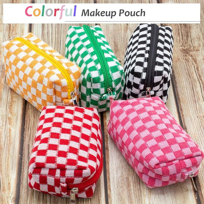 PAZIMIIK Checkered Makeup Bag for Purse, Small Travel Cosmetic Pouch,Red | Cute Zipper Makeup Organizer for Women, Travel Essentials, Toiletries, Makeup Brushes, Beauty Accessories&Bridesmaid Gifts - Image 5