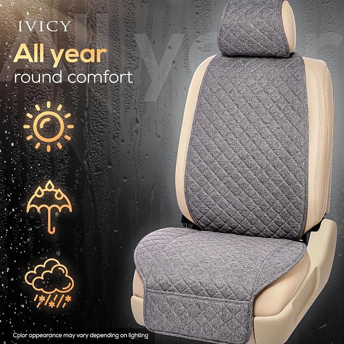 Faux Linen Front Car Seat Cover, Seat Protector, 1 Unit, Cool Gray | Non-Slip Bucket Sear Cover for Most Cars, SUVs, Vans & Trucks – Machine Washable, Side-Airbag Friendly - Image 7