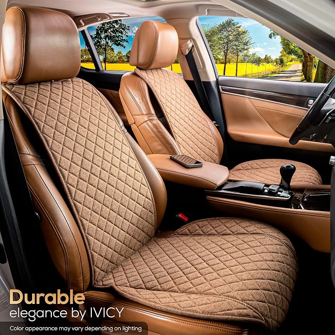 Faux Linen Front Car Seat Cover, Seat Protector, 1 Unit, Light Brown | Non-Slip Bucket Sear Cover for Most Cars, SUVs, Vans & Trucks – Machine Washable, Side-Airbag Friendly - Image 8