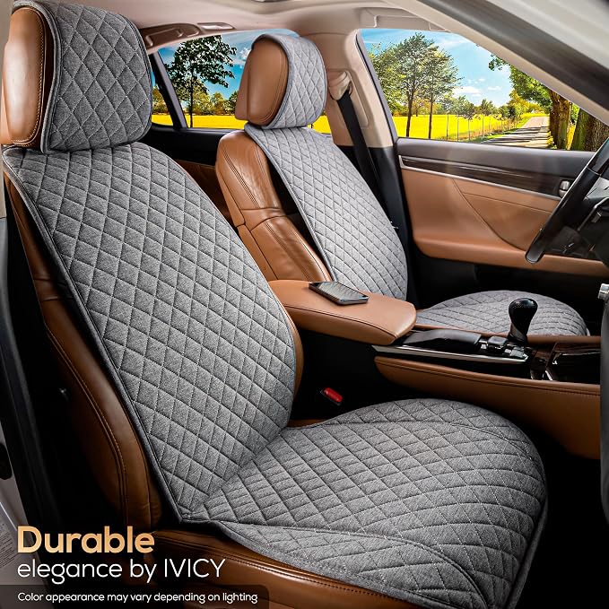 Faux Linen Front Car Seat Cover, Seat Protector, 1 Unit, Cool Gray | Non-Slip Bucket Sear Cover for Most Cars, SUVs, Vans & Trucks – Machine Washable, Side-Airbag Friendly - Image 8