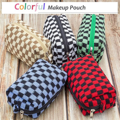 Checkered Makeup Bag for Purse, Small Travel Cosmetic Pouch,Blue Black | Cute Zipper Makeup Organizer for Women, Travel Essentials, Toiletries, Makeup Brushes, Beauty Accessories&Bridesmaid Gifts - Image 5