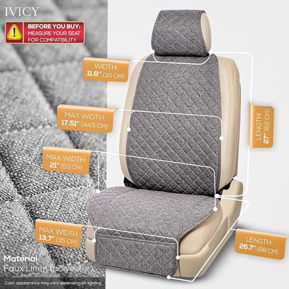 Faux Linen Front Car Seat Cover, Seat Protector, 1 Unit, Cool Gray | Non-Slip Bucket Sear Cover for Most Cars, SUVs, Vans & Trucks – Machine Washable, Side-Airbag Friendly - Image 3