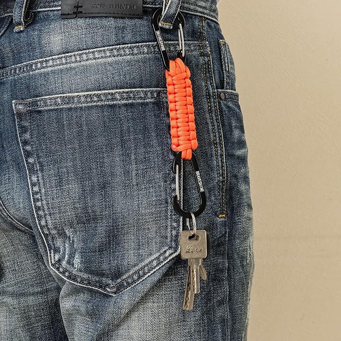 BRAVESHINE Paracord Keychain Carabiner Clip | D Ring Hanger Lanyard Hook | 7.3inch Long | for Stroller, Water Bottle, Key, Backpacks, Men, Women, Luggage, Car Seat Headrest, Fence, Bag Charms - Image 5